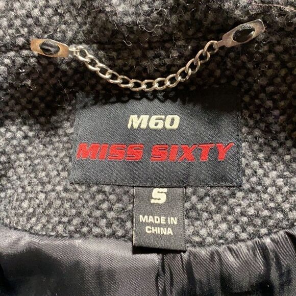 Miss Sixty Wool Blend Double Breasted Belted Pea Coat Grey Tweed Small EUC - Picture 13 of 16